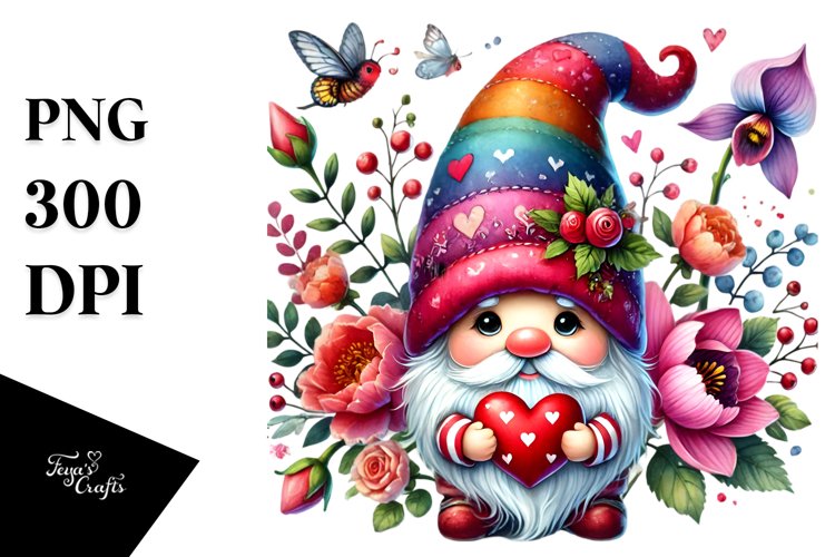 Cute Valentines Gnome Heart PNG