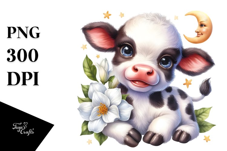 Cute Watercolor Baby Highland Cow PNG