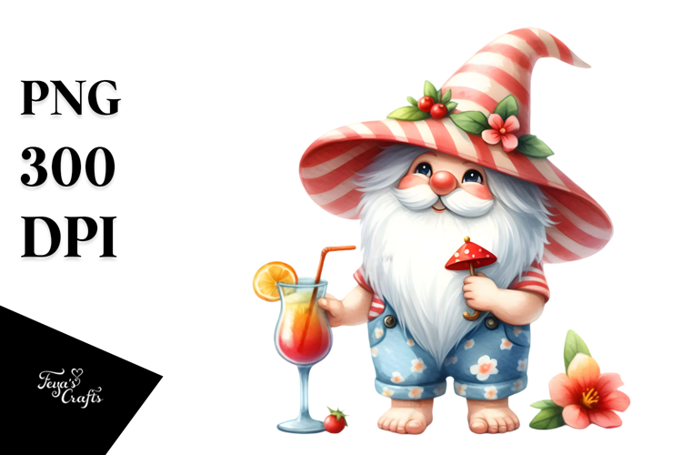 Whimsical Gnome with Cocktail, PNG Image