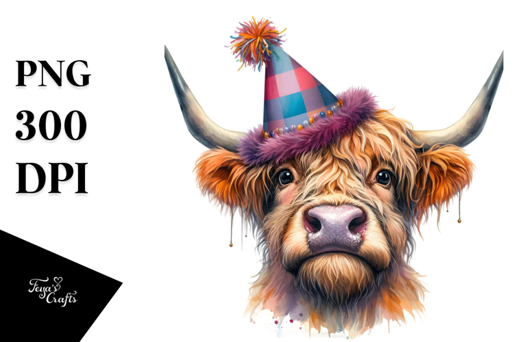 Party Hat Highland Cow Clipart