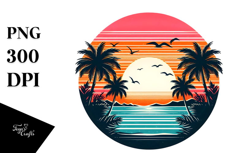Retro Tropical Sunset, Transparent PNG