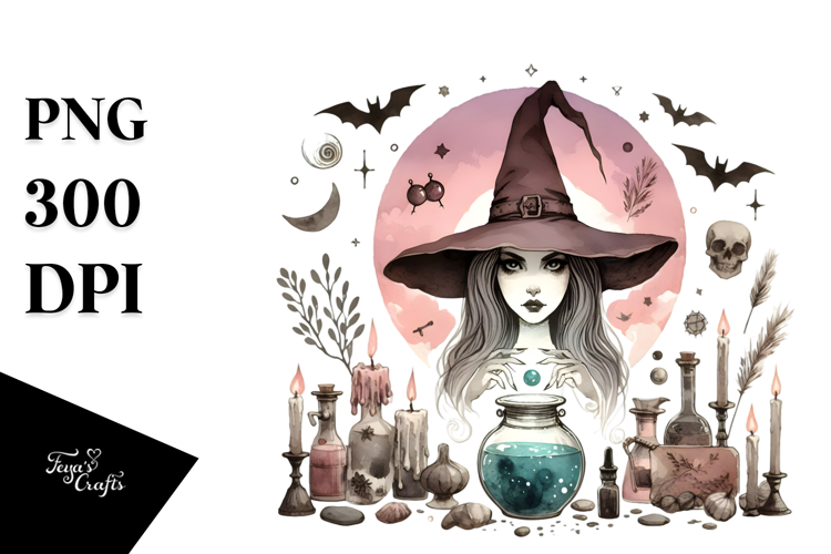 Whimsical Evil Witch Watercolor PNG