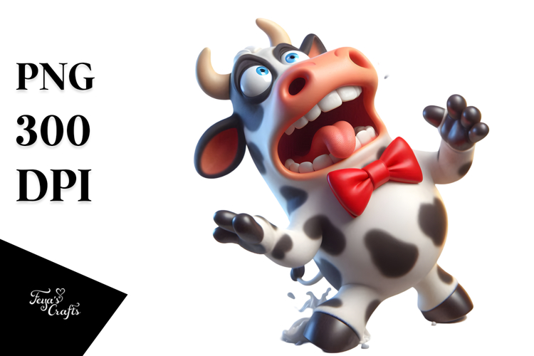 Playful Cartoon Cow with Bow Tie, High-Res PNG example image 1