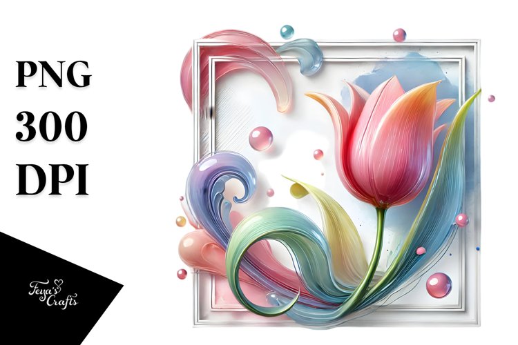 Glossy Tulip with Watercolor Splash, PNG example image 1