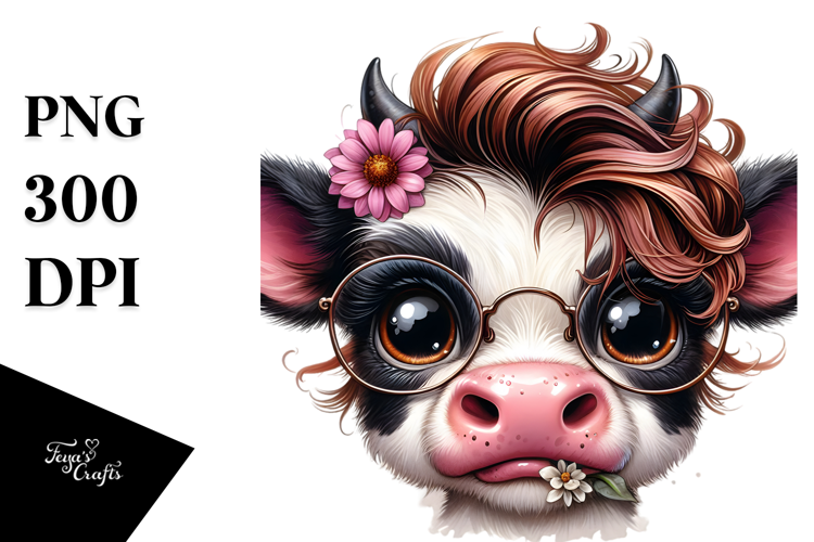 Funny Baby Cow with Cool Hair PNG