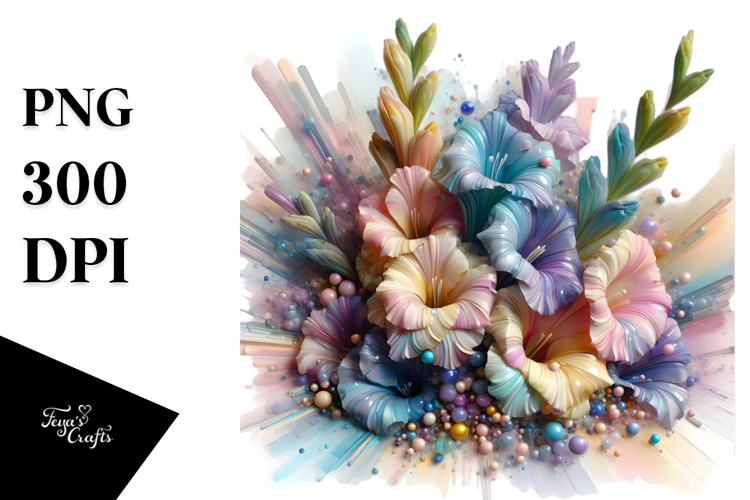 Abstract 3D Looking Pastel Shiny Gladiolus, High-Res PNG