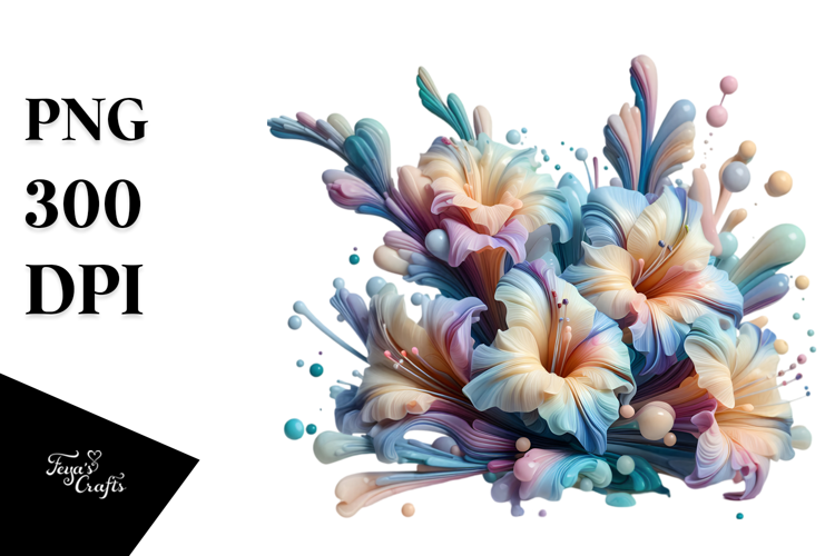 Abstract 3D Looking Pastel Shiny Gladiolus, High-Res PNG