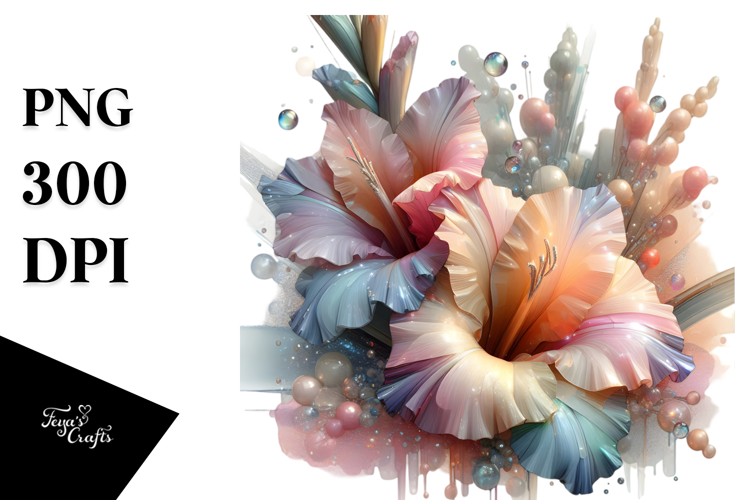 Abstract 3D Looking Pastel Shiny Gladiolus, High-Res PNG