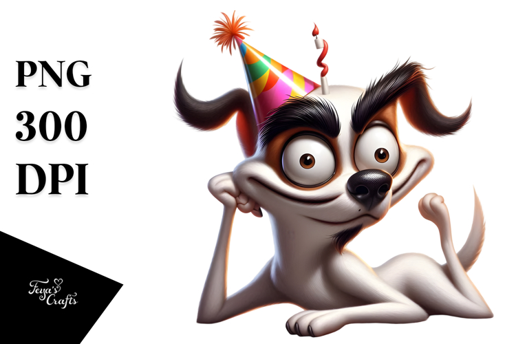 Exaggerated Dog with Party Hat PNG