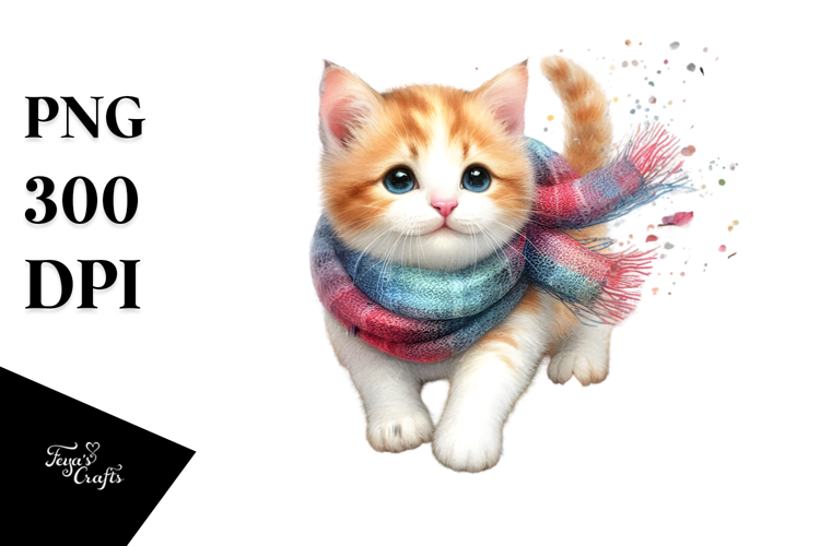 tumbling Cute Cat with Autumn Leaves PNG