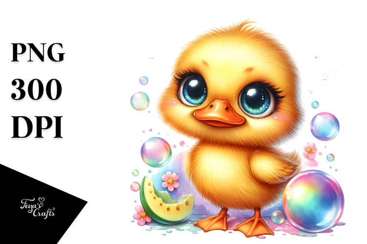 Goofy Baby Duck with Soap Bubble PNG