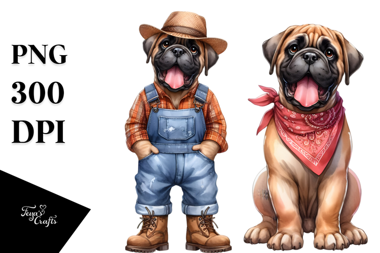 Dog Mastiff Bandana Jeans Shoes Cartoon