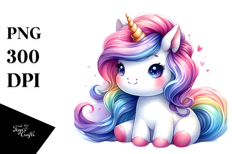 Cute Baby Unicorn Watercolor PNG