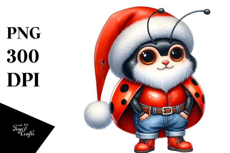 Big-Eyed Ladybug in Santa Suit | Clipart