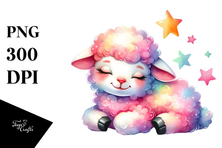 Colorful Baby Lamb on Star, PNG