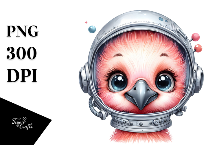 Baby Flamingo with Astronaut Helmet, PNG
