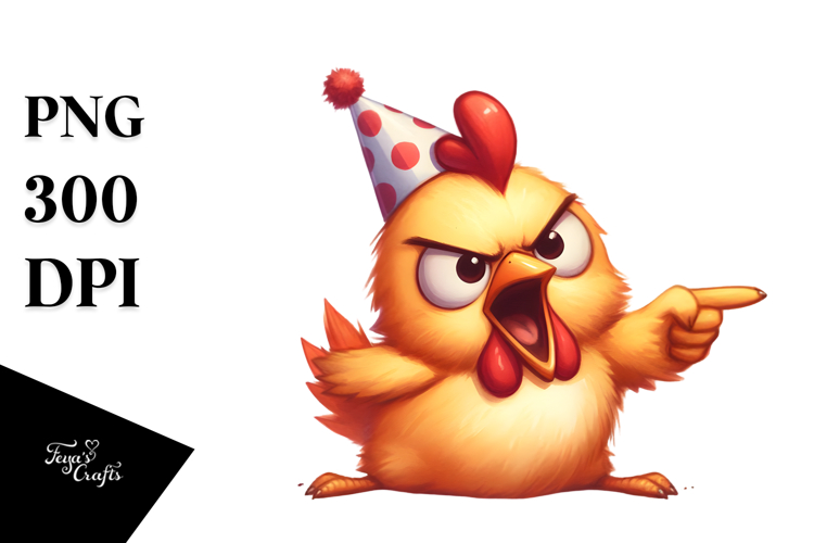 Playful Chicken Wearing Party Hat, Digital Painting