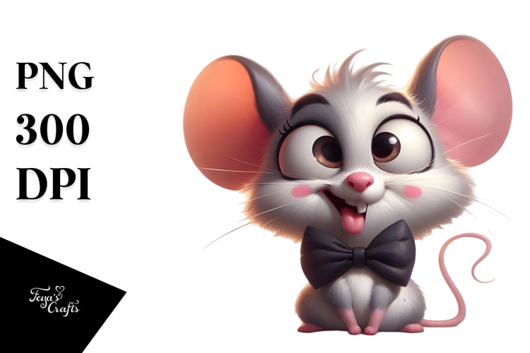 Exaggerated Cartoon Mouse with Bow Tie PNG