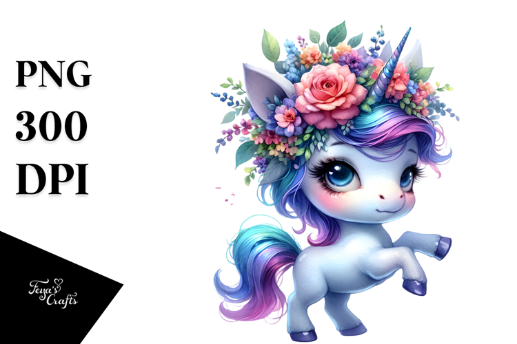 Dancing Baby Unicorn with Floral Wreath PNG