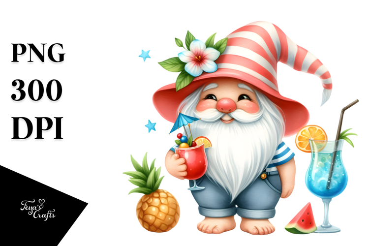 Cute Gnome Drinking Cocktail, PNG