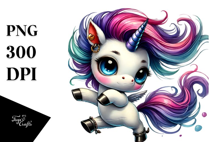 Baby Unicorn Running with Cool Haircut, PNG