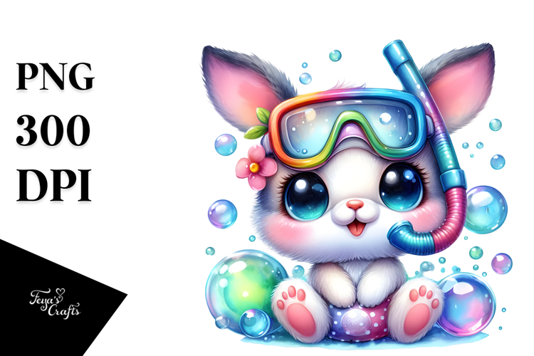 Cute Bunny in Bubble Bath, High-Res PNG