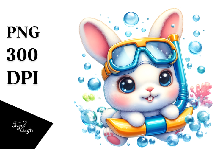 Cute Bunny in Bubble Bath, High-Res PNG