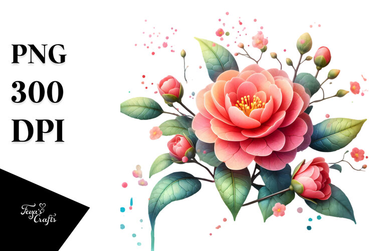 Camellia Watercolor PNG example image 1