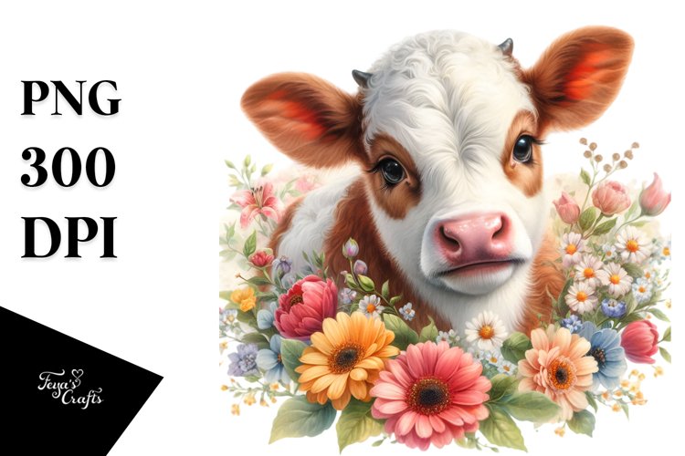 Baby Cow with Flowers Style
