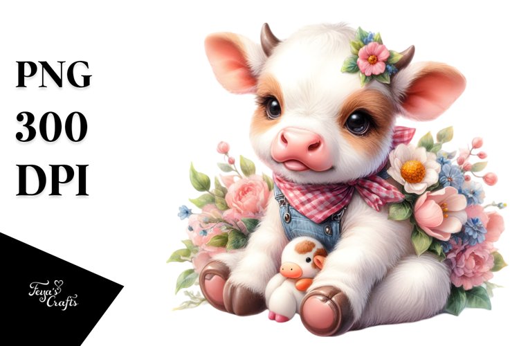 Baby Cow with Flowers Style example image 1