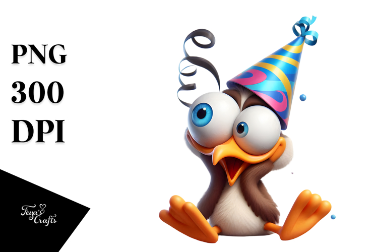 Goofy Bird with Party Hat, High-Res PNG