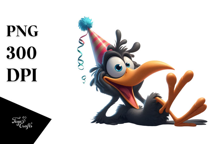 Goofy Bird with Party Hat, High-Res PNG
