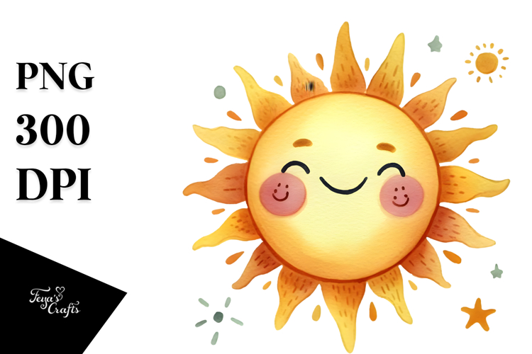 Simple Smiling Sun with Clouds, High-Res PNG