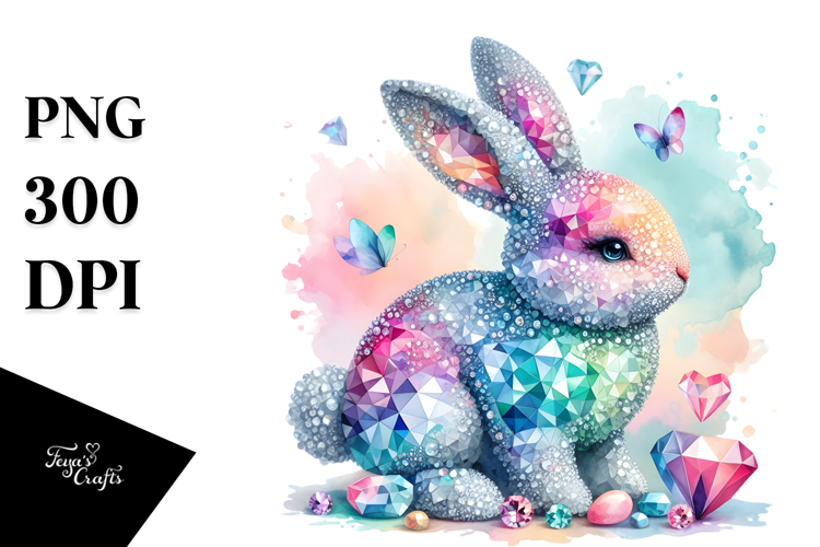 Colorful Pastel Bunny Made of Diamonds, PNG