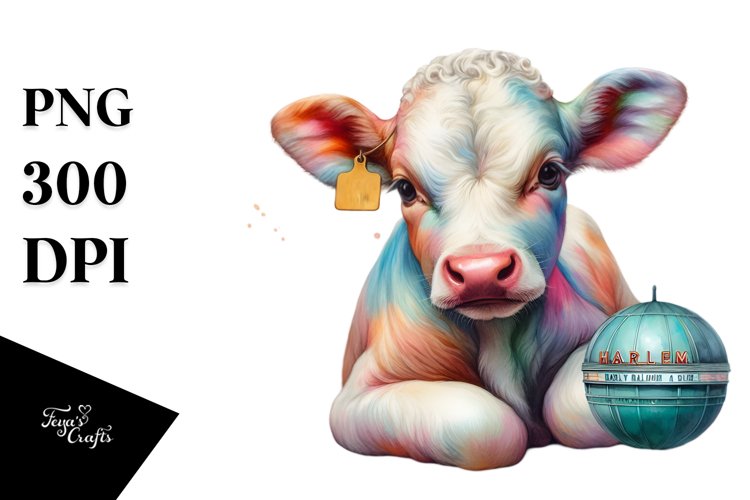 Colorful Baby Cow in Harlem Ballroom PNG