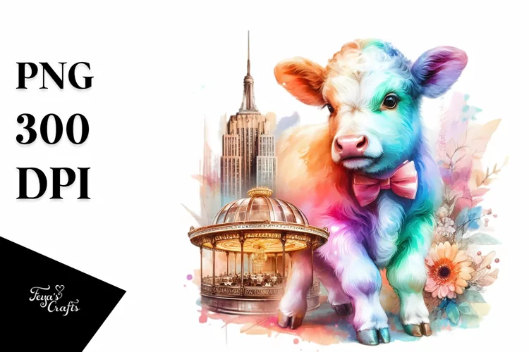 Colorful Baby Cow in Harlem Ballroom PNG