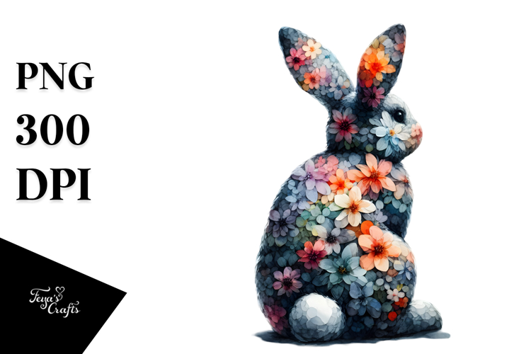 Vintage Bunny Abstract Flowers, Pastel PNG example image 1