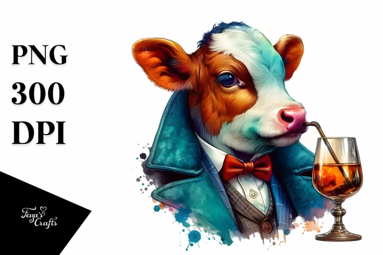 Colorful Baby Cow in Speakeasy PNG