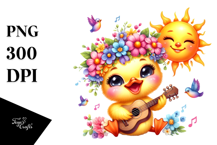 Smiling Baby Duck Guitar PNG