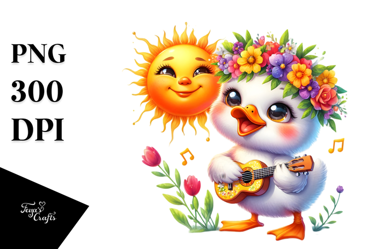 Smiling Baby Duck Guitar PNG