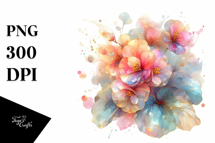 Shiny Begonia Watercolor Splash PNG