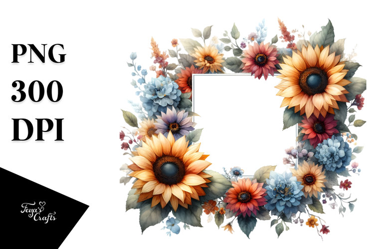 Vibrant Sunflower Floral Frame | Clipart
