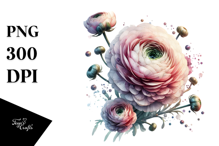 Ranunculus Watercolor Splash PNG