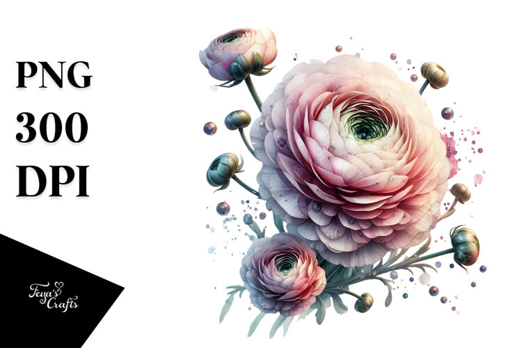 Ranunculus Watercolor Splash PNG example image 1