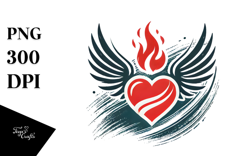 Heart with Wings and Fire PNG