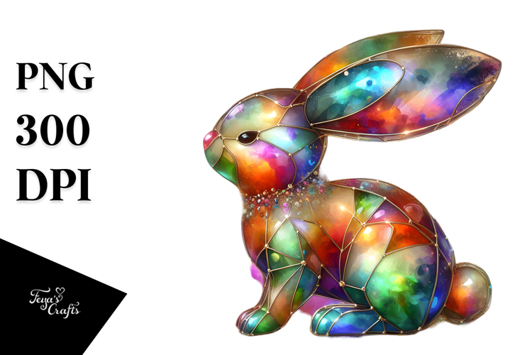 Colorful Bunny on Splashy Background, PNG
