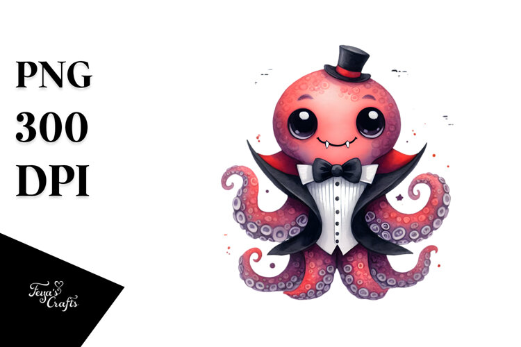 Whimsical Octopus Vampire Watercolor example image 1