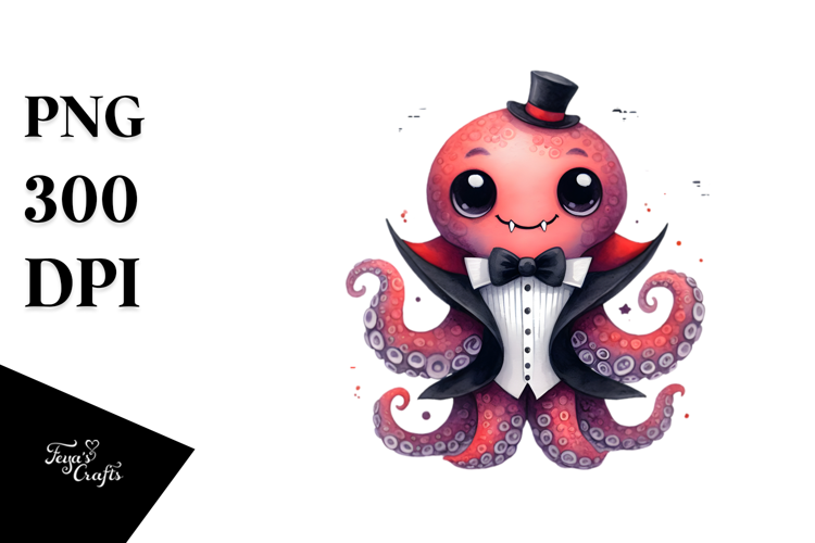 Whimsical Octopus Vampire Watercolor
