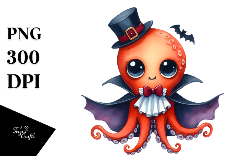 Whimsical Octopus Vampire Watercolor