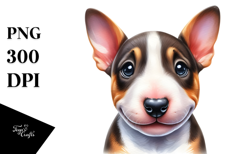 Baby Bull Terrier with Big Eyes, Watercolor PNG